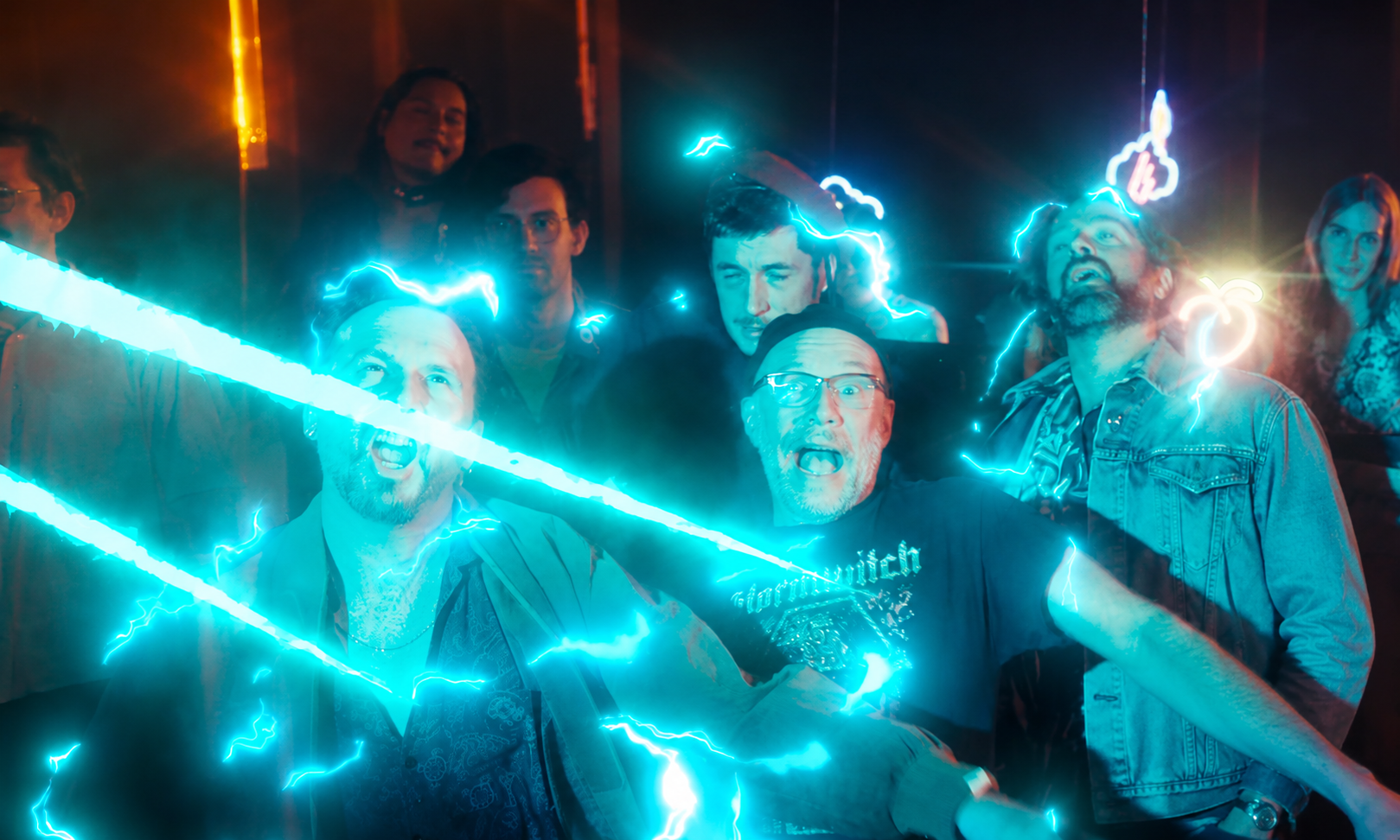 Group photograph with colourful neon effects